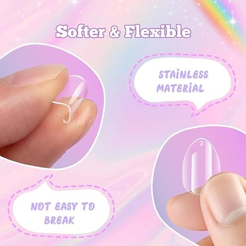 krofaue Almond Kids Nail Tips - Soft Gel Extra Short Press on Nails | 240Pcs 12 Sizes for Children Girls Clear Almond Fake Nails for DIY Manicure 9-12 years old thumbnail 3