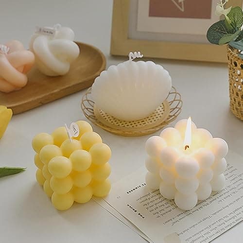 Duftkerze in Würfelform,2 Stück Weiß Bubble Kerze Candle,Sojawachs Kerzen Handgefertigt Duftkerze Aromatherapie Kerze für Dekoration Aesthetic für Schlafzimmer,Badezimmer,Dekoration thumbnail 3