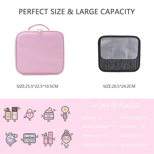 SUILU Makeup Bag with Led Mirror,with 3 Color Setting,Portable Storage and Adjustable Dividers Travel Makeup Bag, for Women and Makeup Artists Large Vanity Makeup Cases-Light Pink thumbnail 2