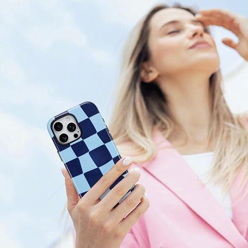 KANGHAR Compatible with iPhone 15 Pro Max Case, Aesthetic Checkered Cute Pattern, Support for MagSafe Shockproof Cover for Girls Women -Blue thumbnail 7