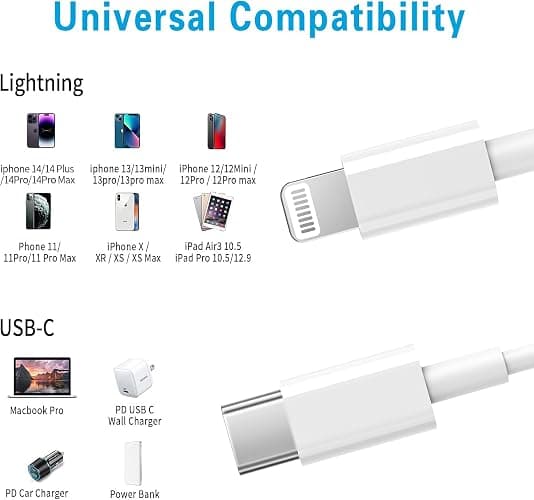 RCTech USB C to Lightning Cable 3Pack 6FT [MFi Certified] iPhone Fast Charger Cable USB-C Power Delivery Charging Cord for iPhone 14/13/12/11/XS/XR/X/8/iPad, White thumbnail 5