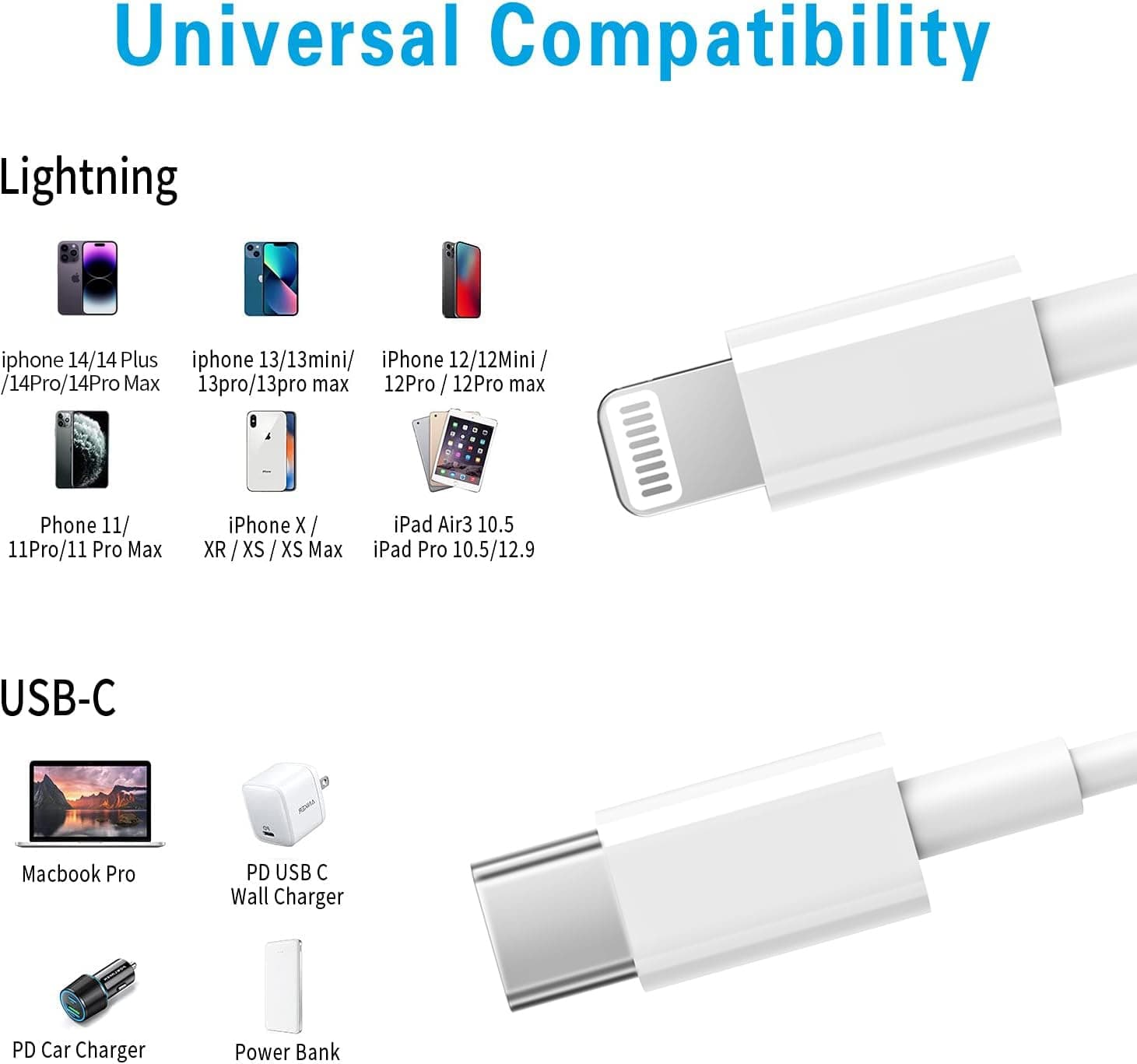 USB C to Lightning Cable 3Pack 6FT [Apple MFi Certified] iPhone Fast Charger Cable USB-C Power Delivery Charging Cord Compatible with iPhone 14/13/12/11/XS/Max/XR/X/8Pad, White thumbnail 5