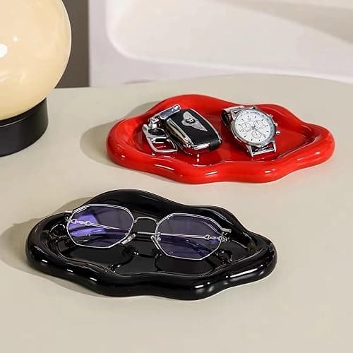 BIGPIPI Ceramic Jewelry Tray Dish for Ring Key Trinket, Cute Cloud Shape Decorative Jewelry Plate Holder for Women Gift (Black) thumbnail 6