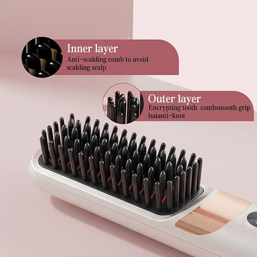 HRYYDS Go Brush Pro UK Cordless Hair Straightener Brush - Portable Rechargeable Ceramic Styling Brush with 4 Adjustable Heat Modes & LED Display, Perfect for Travel & Everyday Use (Cream White) thumbnail 6