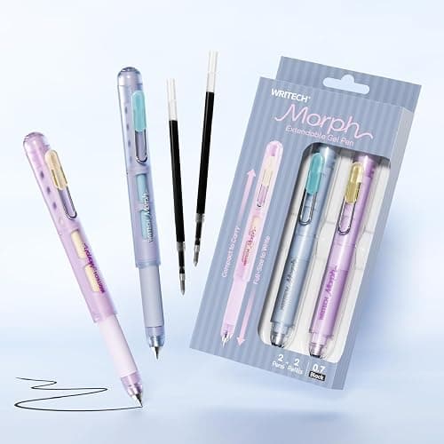 WRITECH Morph Extendable Gel Pens: 0.7mm Medium Point Black Ink Pocket-to-Full-Size Design Translucent Soft Grip Barrel Includes 2 Pens and 2 Refills Dual-Length Pocket Pen 4.6" to 6.1" thumbnail 7