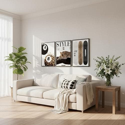 3Pcs Trendy Leopard Wall Art Preppy Aesthetic Stylish Leopard Painting Picture Wall Decor Funky Lucky 8 Ball Cheetah Poster Print Artwork for Bedroom Living Room Bathroom Home Decoration Unframed thumbnail 2