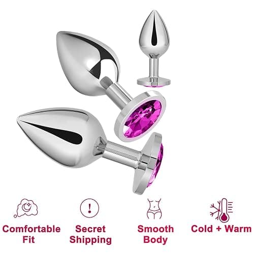 3 PCS Butt Plug, Stainless Steel Anal Plug in 3 Sizes, Anal Sex Toys for Men Women, Non-Slip Butt Plug Set Washable Rustproof for Gay Couples (7cm 8.2cm 9cm) (Pink) thumbnail 5