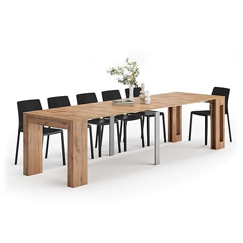 Mobili Fiver, Easy, Extendable Console Table with Extension Leaves Holder, 17.7(120.1) x35.4 in, Rustic Oak, Made in Italy - Image 1
