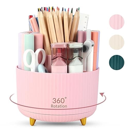 SKYDUE 360 Rotating Multipurpose Organizer - Cute Rotating Pen Holder with 5 Slots for Art Supplies, Office, School, Home - Image 1