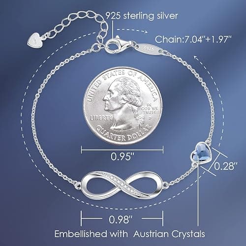 CDE Infinity Heart Birthstone Charm Link Bracelet for Women 925 Sterling Silver Adjustable Mother's Day Christmas Day Gift Anniversary Birthday Jewelry for Wife Girlfriend Her thumbnail 5