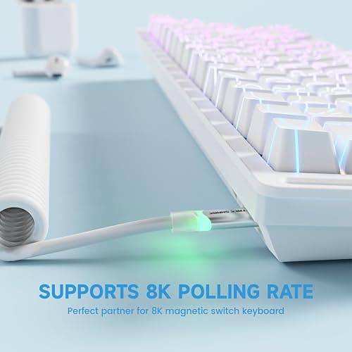 ATTACK SHARK C01Ultra Coiled Keyboard Cable with RGB Lighting, Custom USB-C Aviator Cable, Type-C to USB-A, Support 8KHz Return Rate with 4-Pin Metal Aviation Connector for PC Gaming Keyboard-White thumbnail 7