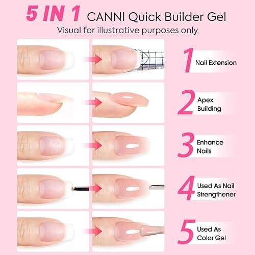 CANNI Quick Builder Nail Gel For Nails Set – 6 Colors 9ML Clear White Pink, Soak Off UV LED Nail Extensions & Strengthening, Self-Leveling Builder Gel for DIY Manicure & Salon Use Women thumbnail 3