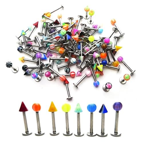 Groupcow 100pcs Stainless Steel Labret Lip Bar Ring Body Piercing Barbell Jewelry Ball - Image 1