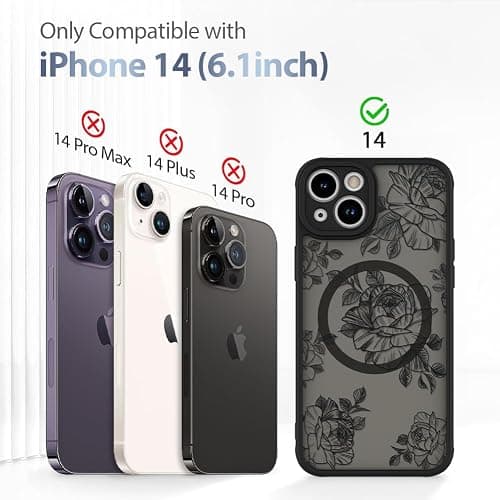 AIGOMARA Case for iPhone 14 [Compatible with MagSafe] Black Flower Floral Pattern Design for Women Girls Soft TPU Bumper Hard PC Back Anti-Fall Shockproof Protective Slim Magnetic Cover thumbnail 7