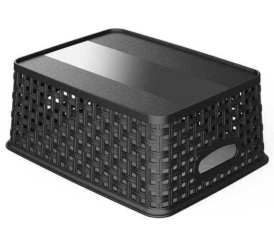 WYT Woven Storage Organizer Basket, 6-Pack Black Plastic Weave Baskets, 10.1 x 7.55 x 4.1 thumbnail 4