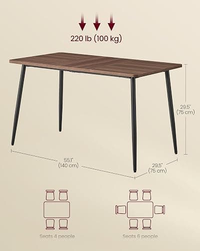 VASAGLE Dining Table, Dining Room Table for 4-6 People, Modern Farmhouse, for Kitchen, Quick Assembly, Heat-Resistant Surface, 29.5 x 55.1 x 29.5 Inches, Natural Walnut and Ink Black UKDT100K02V1 thumbnail 2