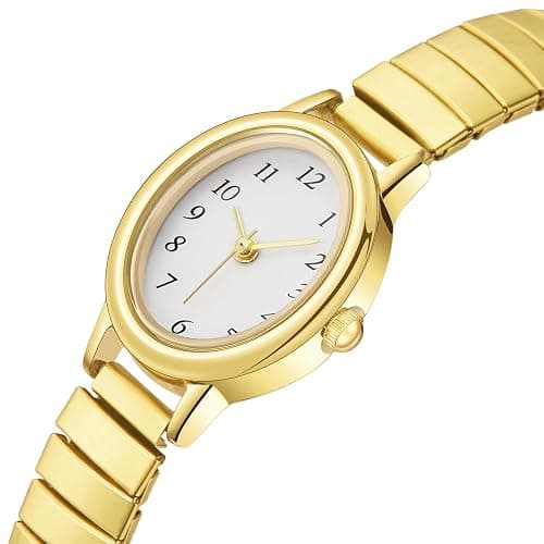 TWOPTION Gold Watches for Women, Waterproof Women's Easy Reader Watch Analog Women Watch with Alloy Steel Expansion Band thumbnail 2