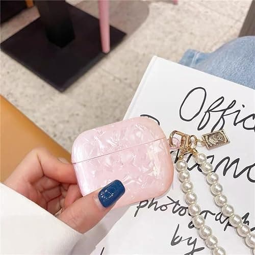 Olytop for Cute Glitter Airpods 3rd Generation Case with Cleaner Pen, Shell Pattern Apple Airpods iPod 3rd Gen Case Cover Protective Skin Girl Women with Luxury Pearl Keychain - Pink thumbnail 2