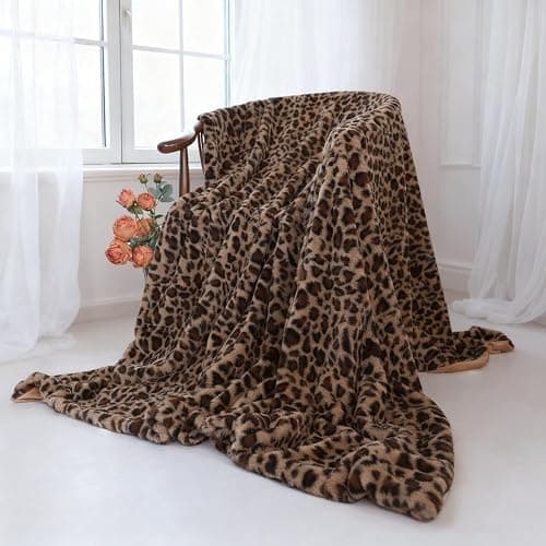 Velboa Super Soft Leopard Blanket Double Layer Bedding Thick Sofa Cover Furry Fuzzy Fax Fur Throw Blanket (Brown,51 x 63 Inch) thumbnail 7
