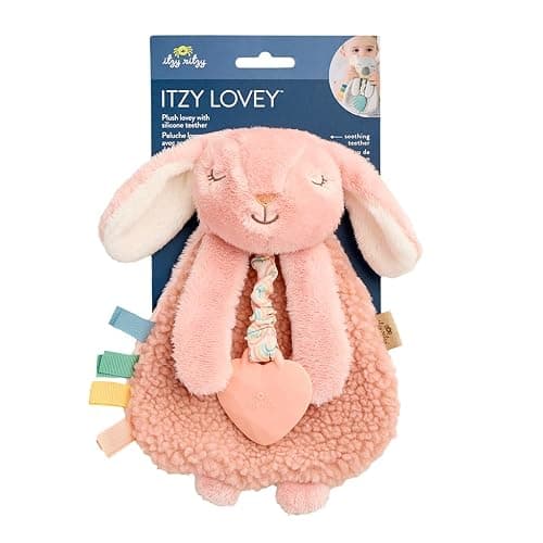 Itzy Ritzy Lovey Including Teether, Teething Relief, 0+ Months (Pink Bunny) | Baby Lovey with Soft Sherpa, Plush Minky, Silicone Teether, Crinkle Sounds, Textured Ribbons, and Interactive Dangle Arms thumbnail 8