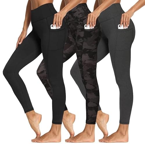 3 Packs Leggings with Pockets for Women, Soft High Waisted Tummy Control Workout Yoga Pants - Image 1