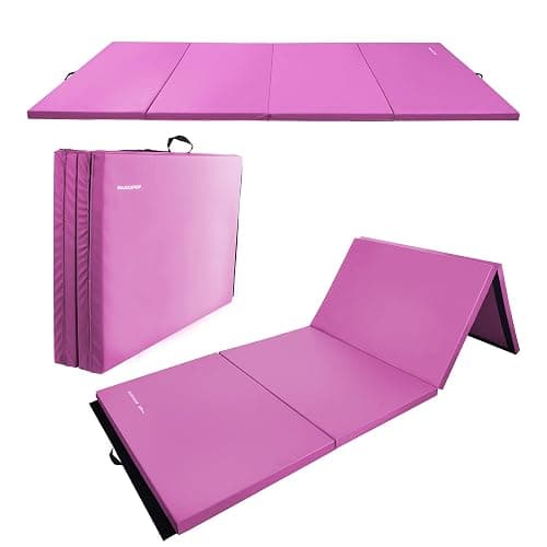 Fitvids Folding Exercise Gymnastics Mat, 4'x8'x2" Gym Workout Mat with Carrying Handles 4-Fold High-Density Anti-Tear Portable Fitness Aerobics Mat for Home Gym Yoga Pilates Tumbling MMA Core Training - Image 1