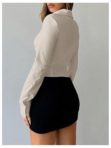 SOLY HUX Women's Button Down Ruched Blouse Long Sleeve Shirts Slim Fit Aesthetic Tops thumbnail 2