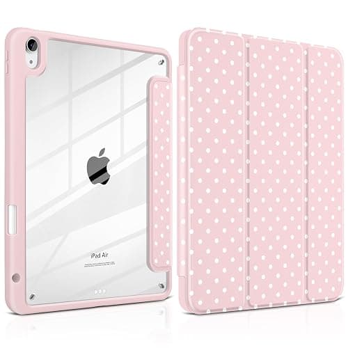 Yebiseven Case for iPad Air 11 Inch M4 M3 M2 2026 2025 2024, iPad Air 5th 4th Generation 10.9 Inch 2022 2020-[Pencil Holder], Shockproof Clear Hard Back, Trifold Stand,Auto Wake/Sleep, Pink White dot - Image 1