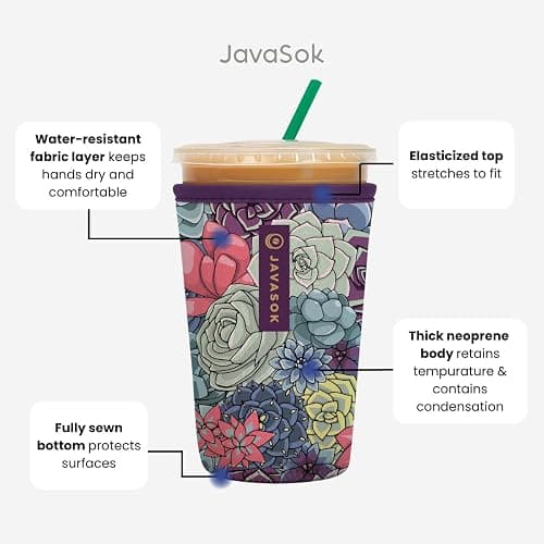 Sok It JavaSok Iced Coffee & Cold Soda Insulated Neoprene Cup Sleeve (Dainty Florals, Medium: 22-28oz) thumbnail 3