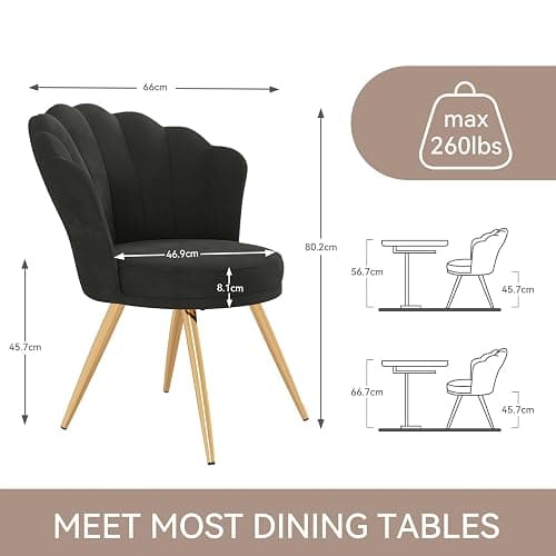 Aivermeil Velvet Accent Chair with Gold Metal Legs •Vanity Chair for Makeup Room •Upholstered Guest Chair for Living Room •Side for Bedroom •Black thumbnail 2