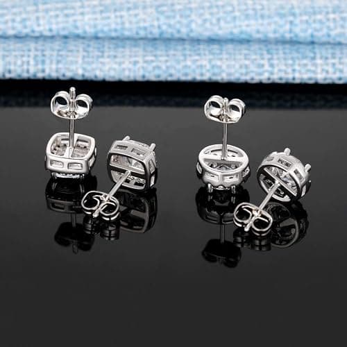 18K White Gold Plated Round Square Cubic Zirconia Simulated Diamond Halo Stud Earrings (2 Pairs) thumbnail 3