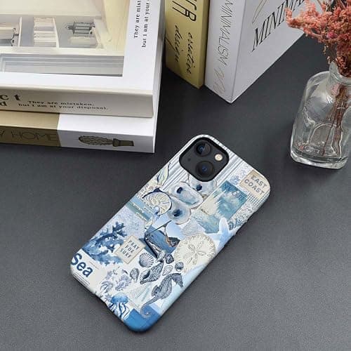 Generic Compatible with for iPhone 15,Vintage Seashell Ocean Blue Collage Phone Case for Girl Women Boy Men,Scratch Resistant Shockproof Cover Case for iPhone 15 - Vintage Seashell Ocean Blue Collage - iPhone 15 thumbnail 6