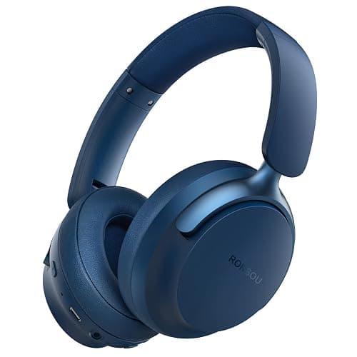RORSOU B8 Bluetooth Headphones Over Ear, 6 EQ Music Modes and 50H Playtime Deep Bass Wireless Headphones with Mic, Lightweight Folding HiFi Stereo Headset for iPad/Travel/Tablet/PC/Home Blue - Image 1