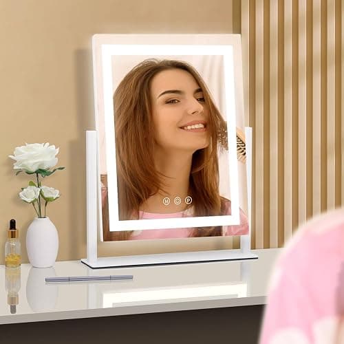 homtang Lighted Makeup Mirror with Smart Touch, 3 Color Modes & Stepless Dimming, for Desk Bedroom Dressing Room, LED Vanity Mirror 13.2" H x 11.2" W thumbnail 7