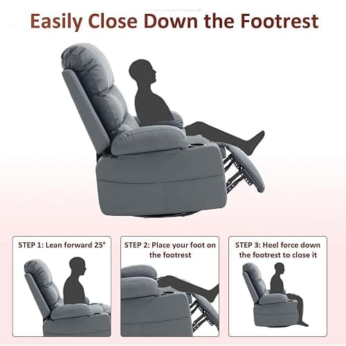 KCQ Swivel Rocker Recliner Chair with Massage and Heat, Oversized Wide Seat Faux Leather Manual Rocking Recliner Chair for Adults, Grey thumbnail 8