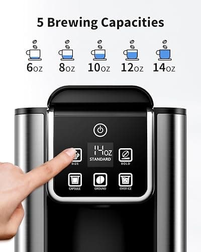 KIDISLE Hot & Iced Coffee Maker with Bold Setting, Single Serve Coffee Maker for K Cup and Grounds, 6-14 Oz Brew Sizes, 50 Oz Removable Water Tank, One Cup Coffee Machine with Reusable Filter, Black thumbnail 4