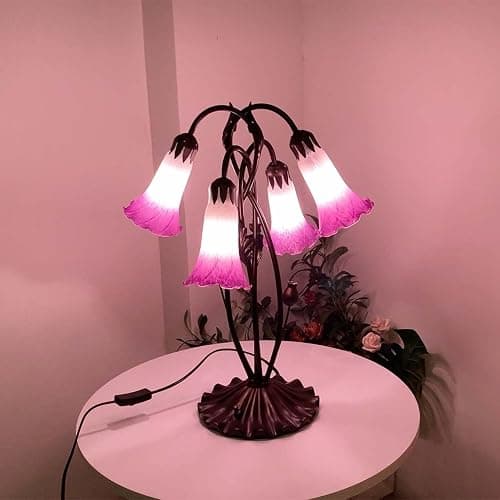 Bieye L10851 Lily Flower Blown Glass Accent Table Lamp for Living Room Bedroom Decoration (4-Light, Purple) thumbnail 3