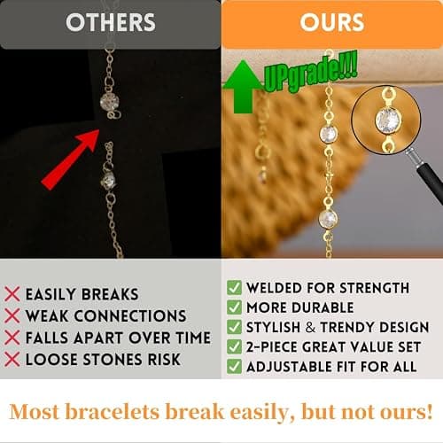 Gold Bracelets for Women, 14k Gold Plated Hand Chain Bracelet, 2 Pcs Ring Bracelets for Women Trendy Dainty Cubic Zirconia Bracelet Ring Bracelet Hand Jewelry Adjustable 6.3'+2' thumbnail 5