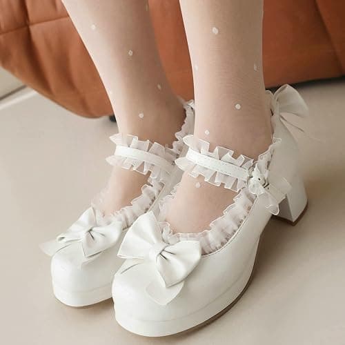 LUXMAX Women Kawaii Mid Block Heel Mary Jane Rockabilly Pumps with Bow | Kawaii Shoes,Platform Mary Janes,Chunky Heel Pumps,Cute Sweet Shoes,Fashion Dress Shoes,Comfortable Pumps thumbnail 4