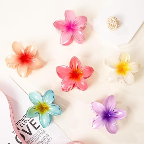 6 Pack Flower Hair Claw Clips for Women, Hawaiian Hibiscus Hair Clips, Cute Hair Accessories, Gifts for Women Girls thumbnail 5
