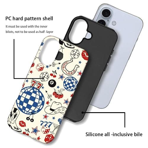 Case Compatible with iPhone 16,Hybrid 2-Layer Hard Shell,Shockproof Soft for Girl Women,Classic Western Cowboy Boots Retro thumbnail 3