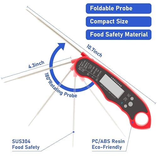 Lonicera Meat Thermometer Digital for Cooking Food. Waterproof & Instant Read for Kitchen Baking, BBQ. with Foldable Probe, Backlight & Calibration (Red) thumbnail 6