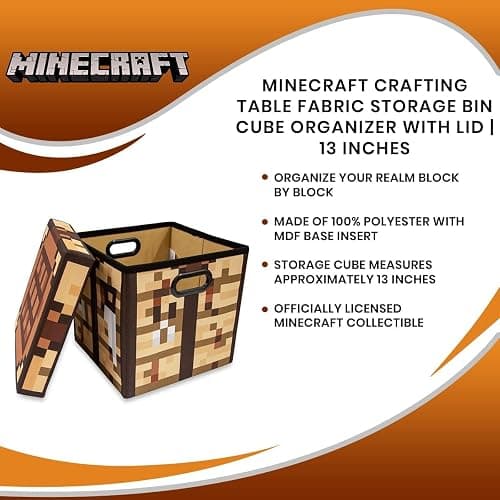 Minecraft Crafting Table 13-Inch Storage Bin Chest With Lid | Foldable Fabric Basket Container, Cube Organizer With Handles, Cubby For Shelves, Closet | Home Decor Essentials, Video Game Gifts thumbnail 7