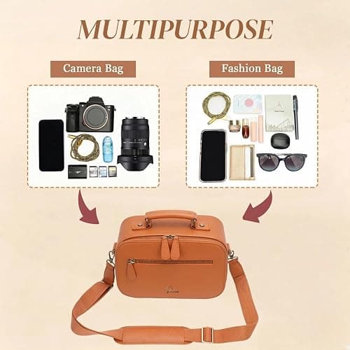 Divvia Camera Sling Bag, Waterproof PU Leather Crossbody Camere Bag for Photographers, Small Shockproof Case with Removable Dividers for DSLR/SLR/Mirrorless, 4L Brown thumbnail 5