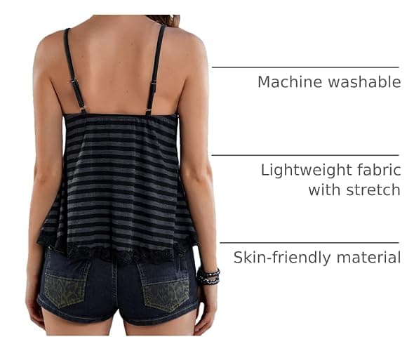 SOLY HUX Womens Y2K Lace Cami V Neck Sleeveless Striped Shirt Spaghetti Strap Camisole Gothic Tops thumbnail 4