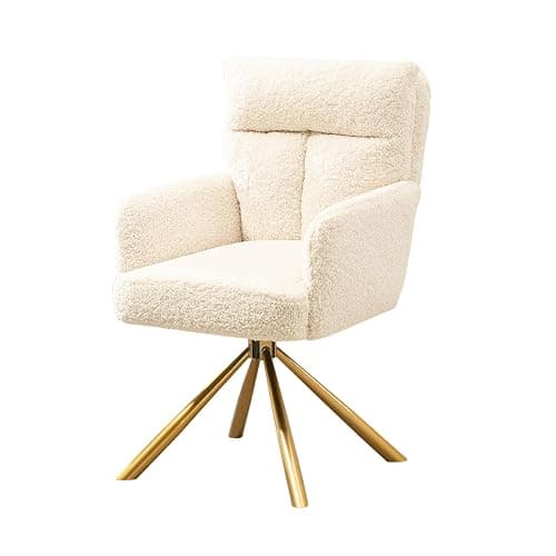 Ugijei Teddy Office Desk Chair No Wheels, Modern Vanity Chair with Gold Legs, Boucle Comfy Swivel Accent Chair, Wide Seat Computer Task Reading Armchair for Living Room Home Office (Beige) thumbnail 9