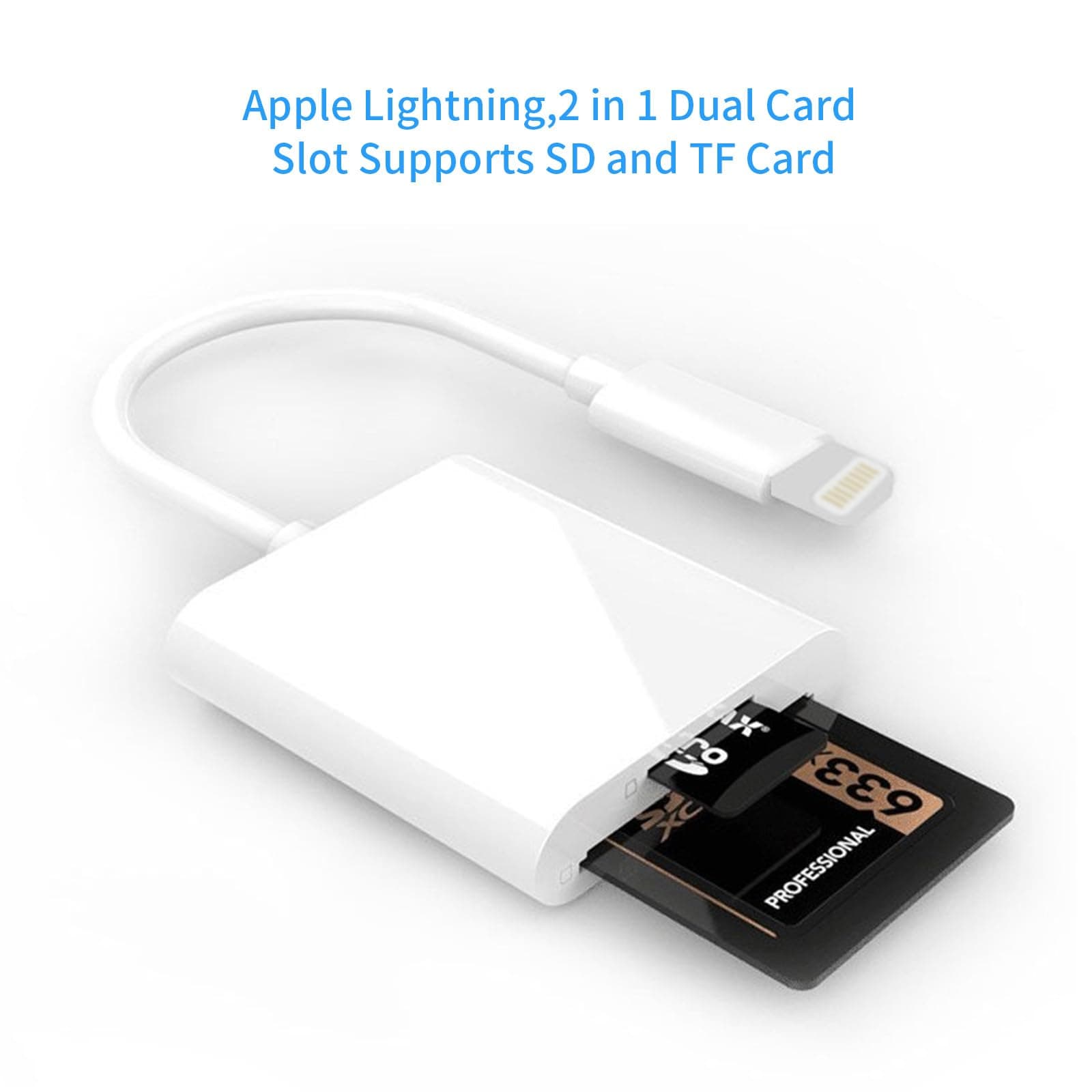 Apple Lightning to SD/TF Dual Card Slot Reader for iPhonePad, SD Card Reader for iPhone 2 in 1 Micro SD/TF Memory Card Adapter,Apple Lightning to SD & TF Card Reader to Phone thumbnail 2