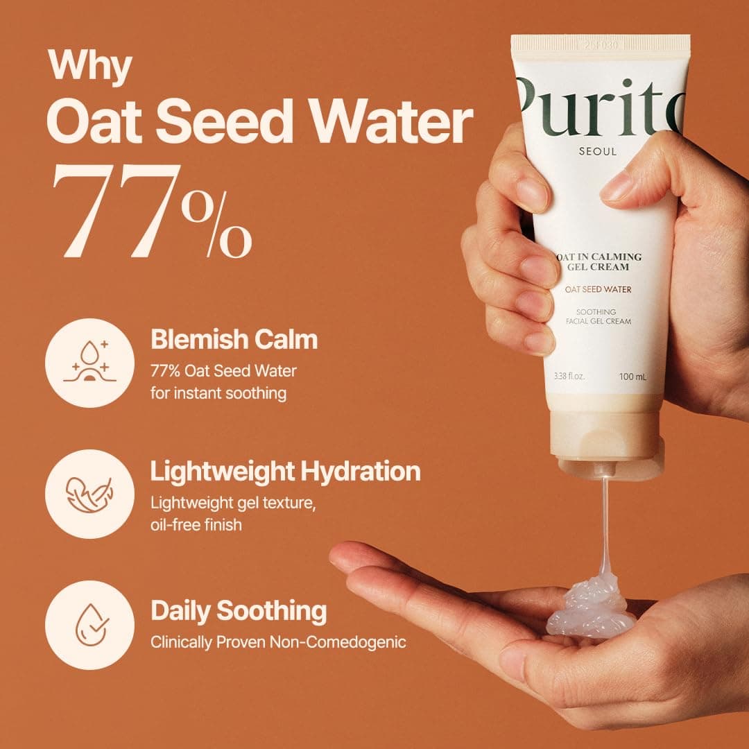 PURITO Oat In Calming Gel Cream, Non-Comedogenic, 77% Oat Seed Water Lightweight Water-Gel Face Moisturizer, Fragrance-Free, Vegan Korean Skincare, Sensitive & Blemish-Prone Skin, 100ml thumbnail 3