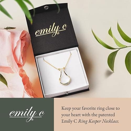 Emily C Ring Holder Necklace - Stainless Steel Necklace with Gold Finish - Engagement Gift for Doctors & Nurses - Gold Jewelry for Mom or Grandmother thumbnail 2