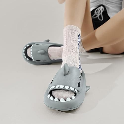 Men's and Women's Shark Slides Cloud Slippers Summer Novelty Open Toe Slide Sandals Anti-Slip Beach Pool Shower Shoes with Cushioned Thick Sole - 7-8 Women/6-7 Men - Light Grey thumbnail 6